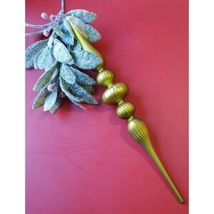 Frontgate Glass Finial Shaped Long Brushed Green Christmas Ornament Matte